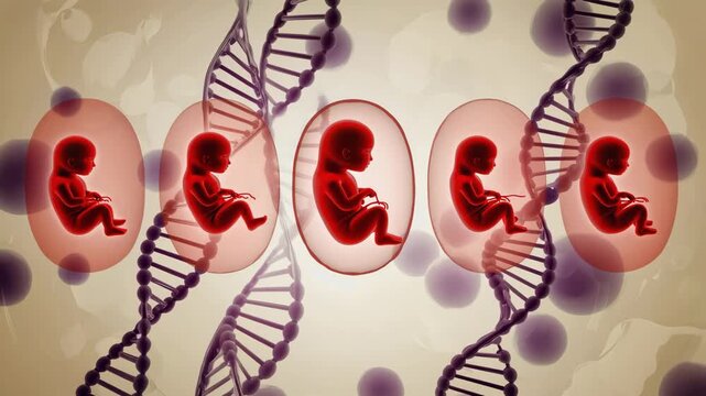 Conceptual Illustration of Human Clones in DNA Helix Genetic Engineering Background