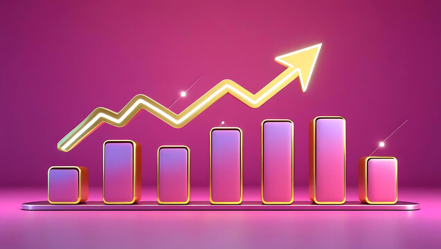Financial Growth Chart with Upward Trend Arrow and Purple Background