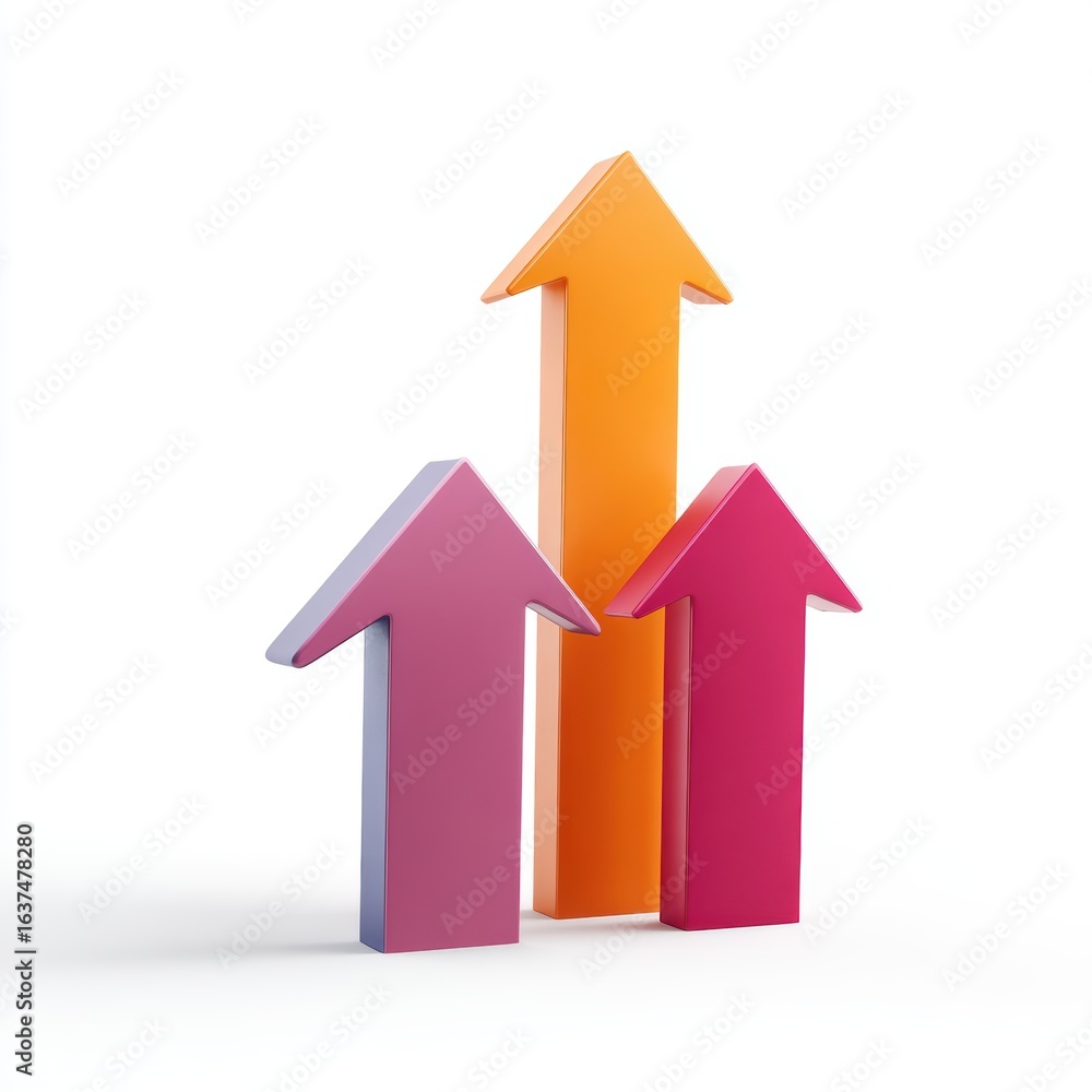 Poster a set of three abstract upward-pointing arrows with varying lengths, isolated on a pure white backgr