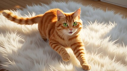Playful Orange Tabby Cat Isolated on White Background.
