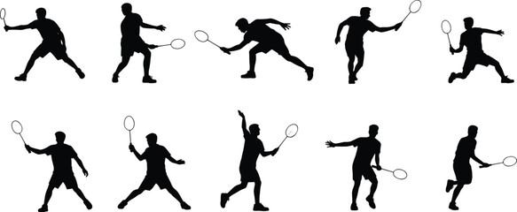 Badminton, player, silhouette, racket, serve, smash, jump, sport, black, vector, action, motion