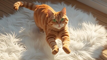 Cute Ginger Tabby Cat Playing on White Backdrop.