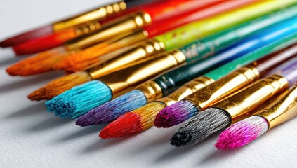 Fototapeta premium Close-up of colorful paintbrushes with vibrant hues