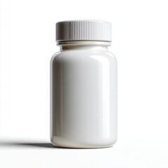 A generic white pill bottle empty, isolated on a pure white background. Medicine, prescription.