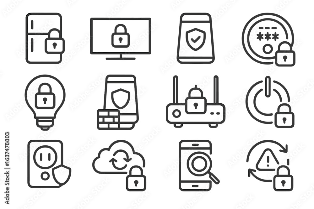 Poster secure technology icons with lock symbols on dark digital background
