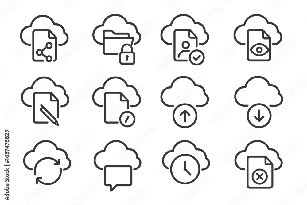 Poster cloud storage icons for data sharing and security systems