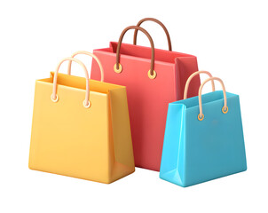 3d colorful shopping bags icon in white transparent png background cutout