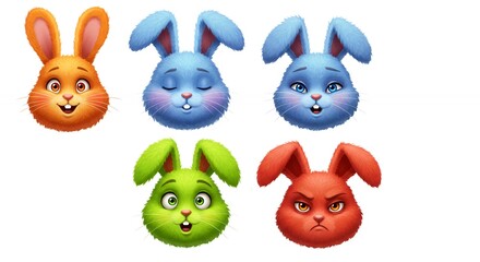Colorful cartoon rabbit faces