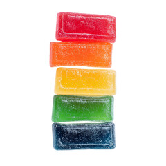 Colorful stack of gummy candies on transparent background