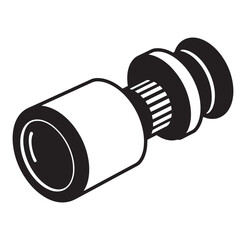 Black and white illustrated vector graphic depicting a vintage telescope design for various applications
