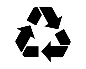 Black and white recycle symbol with arrows showing circular motion