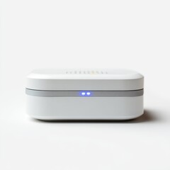 A generic white smart home hub, isolated on a pure white background. Home automation, central control.
