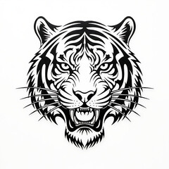 Intense Tiger Head Illustration Black and White Powerful Wildlife Art