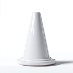 A simple white safety cone miniature, isolated on a pure white background. Warning, demarcation.