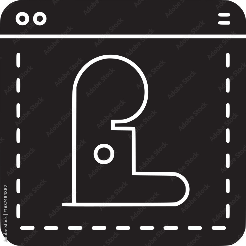 Aufkleber black and white illustration of a window with an abstract shape inside and dashed border line