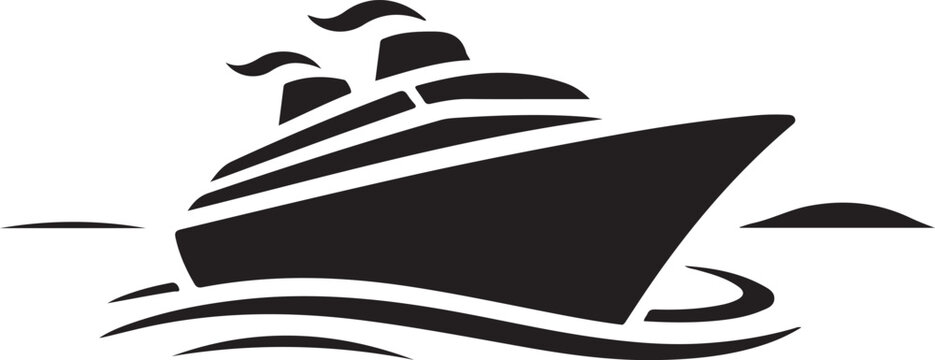 Cruise Ship Icon: Vector Symbol, Black and White, Nautical Sign, Elegant Design