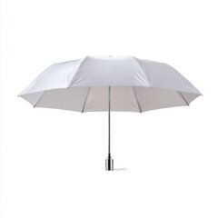 Obraz premium A plain white travel size umbrella, isolated on a pure white background. Weather protection, compact.