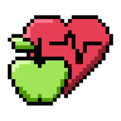 Pixel healthy food icon vector for nutrition, diet, and wellness in a retro pixelated style. Perfect for illustrating health apps, organic themes, and digital content.