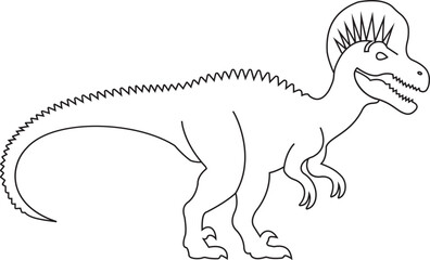 Dinosaur icon, black vector of prehistoric reptile in line style T-Rex raptor cartoon dino ancient animal silhouette and outline fossil isolated on transparent background