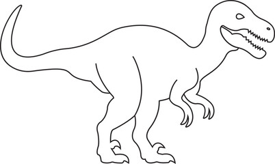 Dinosaur icon, black vector of prehistoric reptile in line style T-Rex raptor cartoon dino ancient animal silhouette and outline fossil isolated on transparent background © WaQar