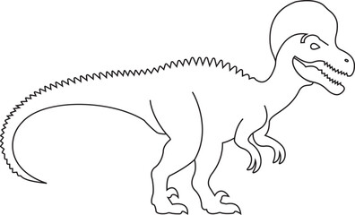 Dinosaur icon, black vector of prehistoric reptile in line style T-Rex raptor cartoon dino ancient animal silhouette and outline fossil isolated on transparent background