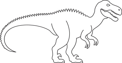 Dinosaur icon, black vector of prehistoric reptile in line style T-Rex raptor cartoon dino ancient animal silhouette and outline fossil isolated on transparent background