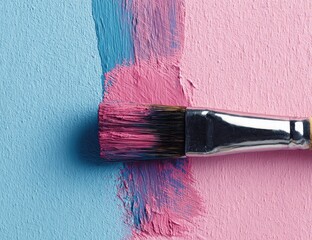 Paintbrush stroke on a blue-pink canvas