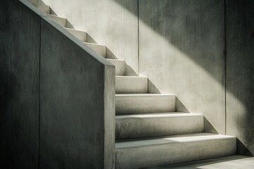 Minimalist concrete staircase with dramatic sunlight and shadow creating modern architectural aesthetic