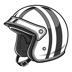 Vintage motorcycle helmet with stripes isolated on white background, a retro style safety gear for racing and protection, vector illustration