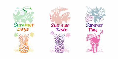 Tropical summer vibes with toucans pineapples and drinks