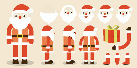Collection of flat design santa claus elements and characters