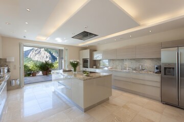Modern luxury kitchen with mountain view