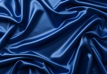 Obraz premium Elegant deep blue satin fabric cascades with smooth, luxurious folds and shimmering light