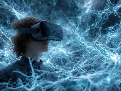 VR user immersed in neural network