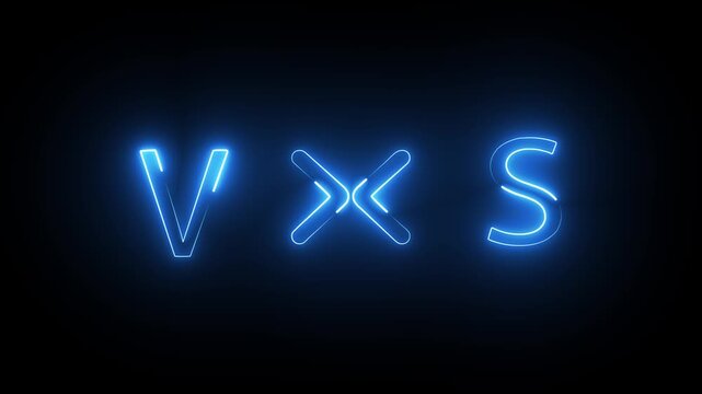 VS wining  text Champion icon neon light effect animation on black background.