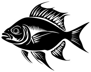 Silhouette of a Lone Piranha Lurking in Murky Waters