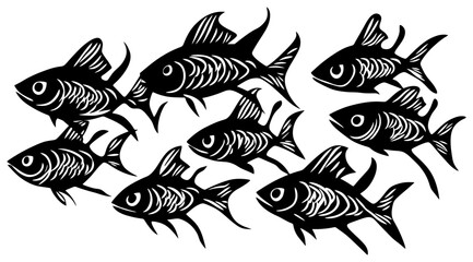 Silhouette of a Piranha Group Hunting with Ruthless Precision