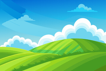Obraz premium Sunny Green Hills Landscape Summer Nature Illustration