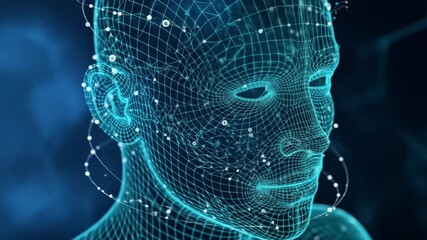 Futuristic Digital Human Face, Network Connections, Abstract Art - Powered by Adobe