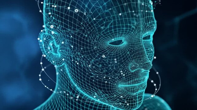 Futuristic Digital Human Face, Network Connections, Abstract Art