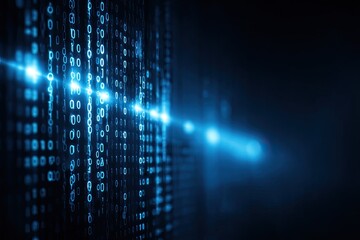 Abstract digital binary code, glowing blue