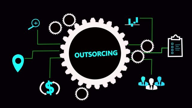 Business, Technology, Internet and network concept. Outsourcing Human Resources. a futuristic holographic advanced HUD circle platform, success business graph arrow tech