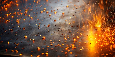 Photo of bright sparks flying from metal welding, creating a hot and dangerous industrial background with abstract patterns