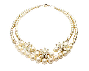 Obraz premium Double strand pearl necklace with floral diamond accents isolated on transparent background