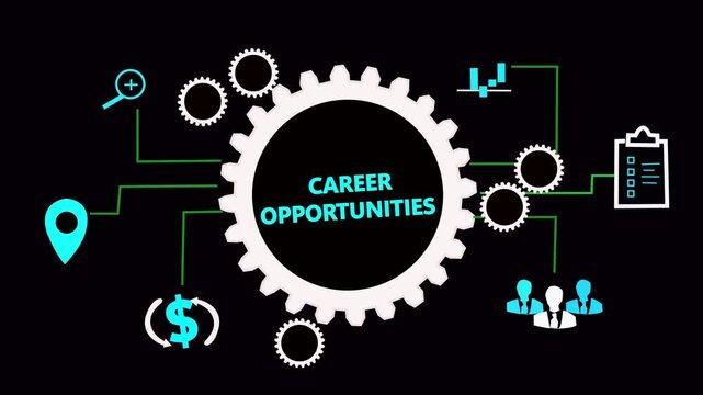 CAREER OPPORTUNITIES. Business, Technology, Internet and network concept. Abstract business graph technology symbols on a blue background.