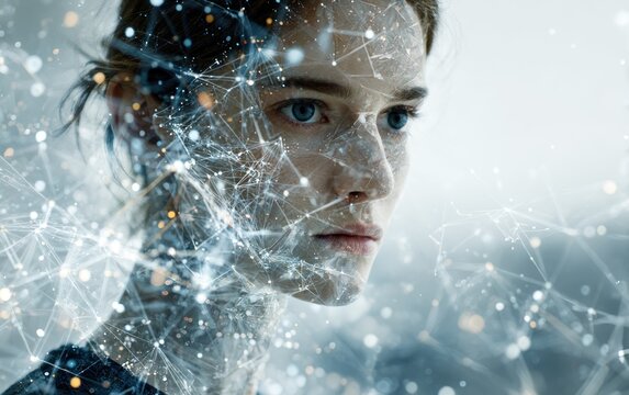 Woman with network graphic overlay - Powered by Adobe