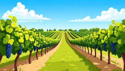 Vineyard landscape under blue sky