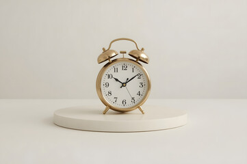 Elegant Gold Vintage Alarm Clock on Minimalist White Background