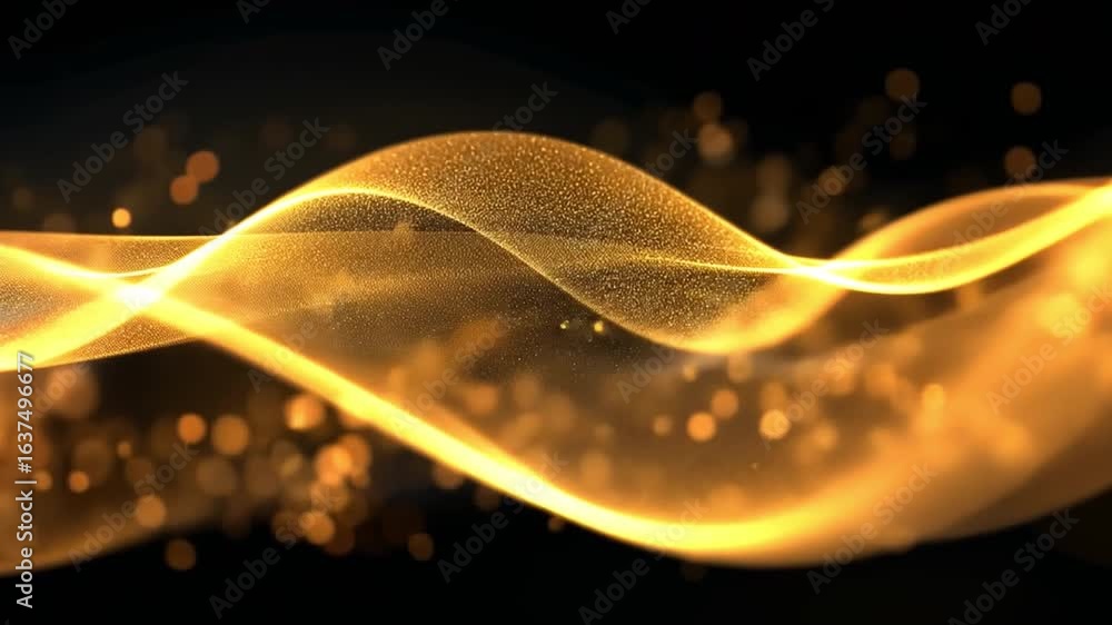 Poster mesmerizing golden wave of light shimmers against dark background, creating elegant movement of part