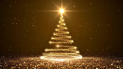Elegant gold glitter christmas tree animation on dark background creates festive atmosphere - Powered by Adobe